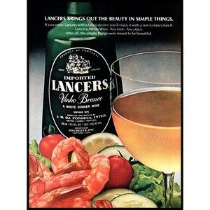 1977 Lancers White Dinner Wine Vintage Print Ad Chef's Salad Plate Shrimp Photo